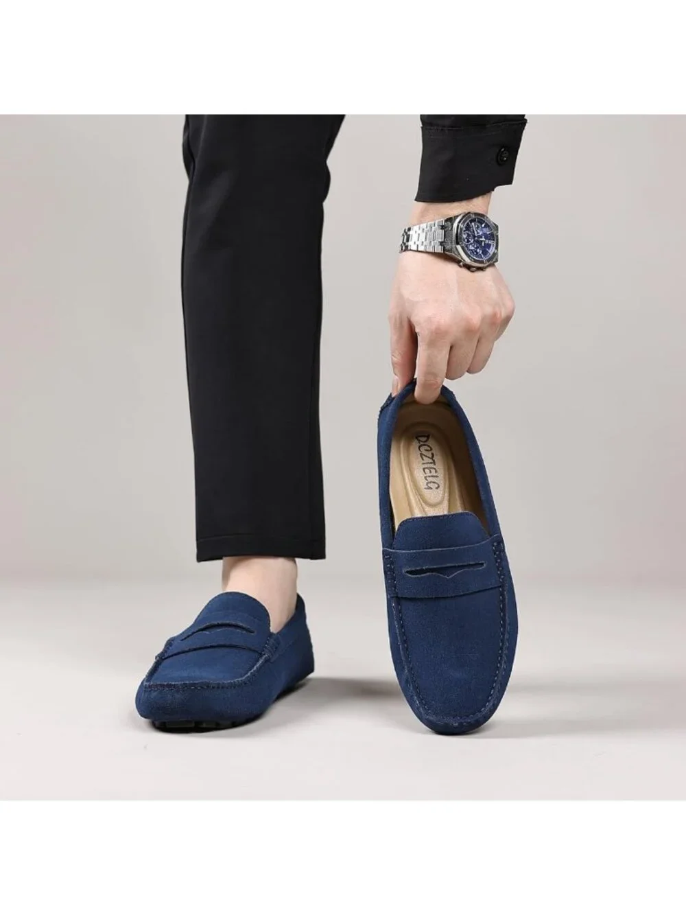 Men's Suede Penny Loafers - Slip-On Comfort Casual Shoes for Work & Driving